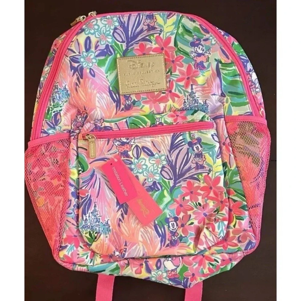 Disney Parks Lilly Pulitzer Backpack Large Dreamin Minnie Daisy Pink Bag NEW‎